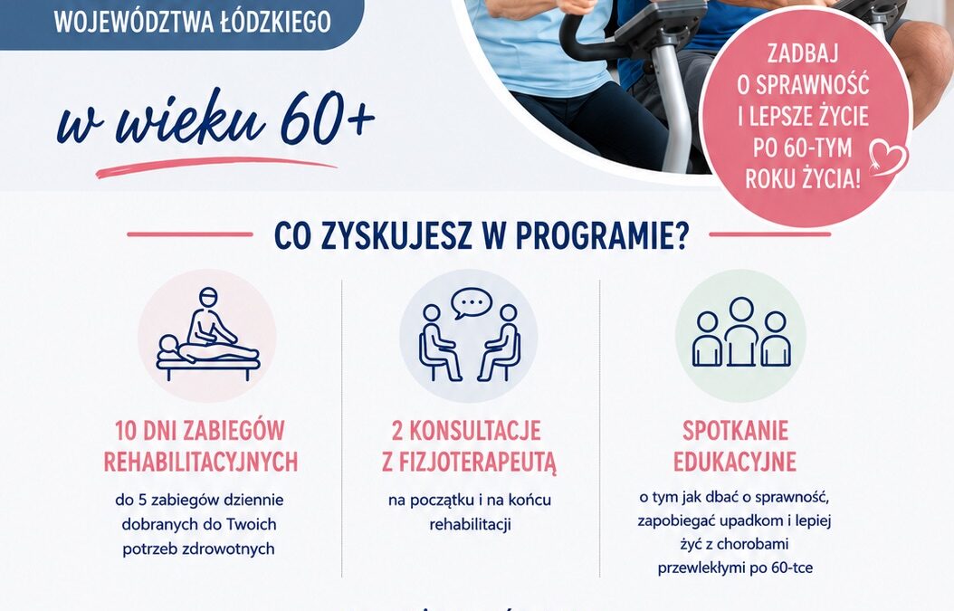 Zapraszamy na bezpłatny Program Rehabilitacji Leczniczej dla mieszkańców 60+ województwa łódzkiego